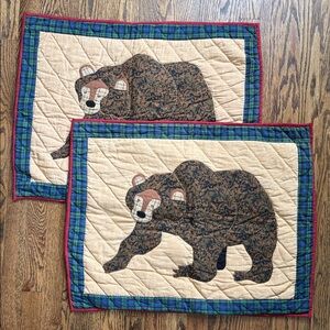 Patch Magic Set Of 2 Cotton Bear Quilted Pillow Shams Mountain Plaid Country